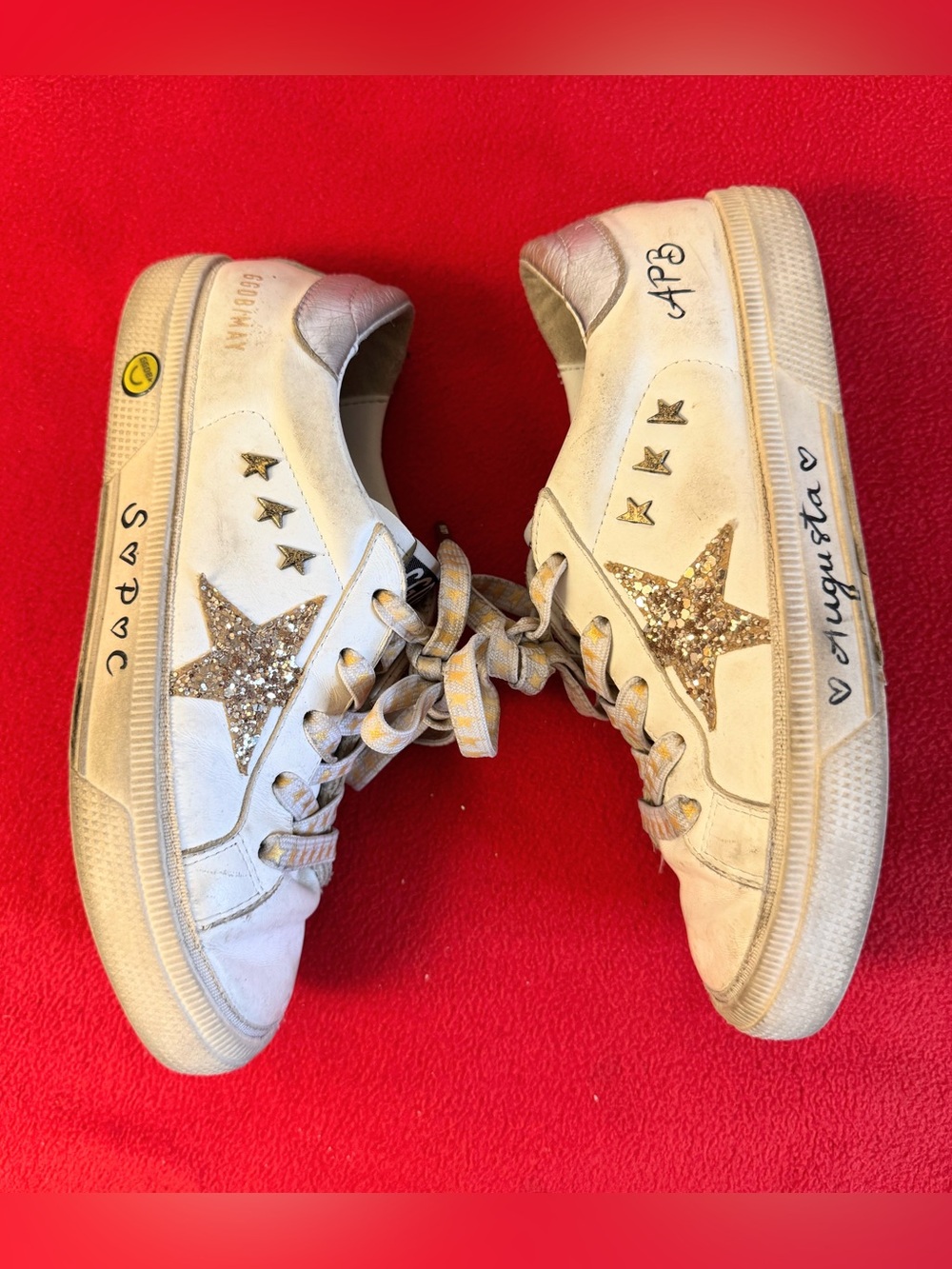 Golden Goose May Girls Sneakers EU 34 White Leather  Silver Glitter Star